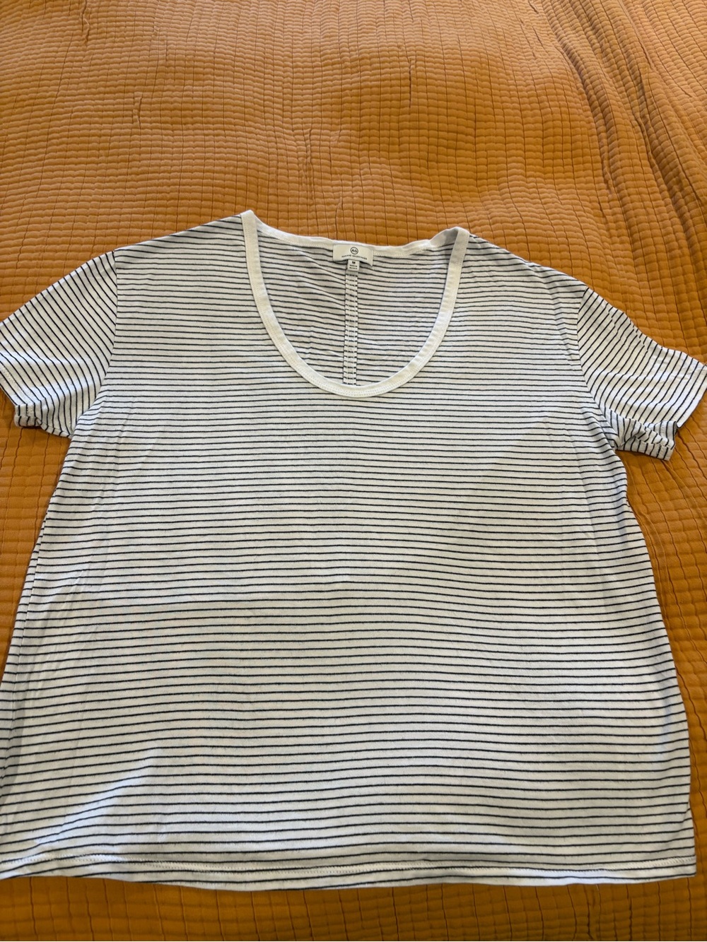 Ag Adriano Goldschmied White and Navy Striped Short Sleeve Tee